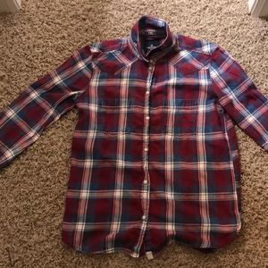 Plaid red, white + blue flannel